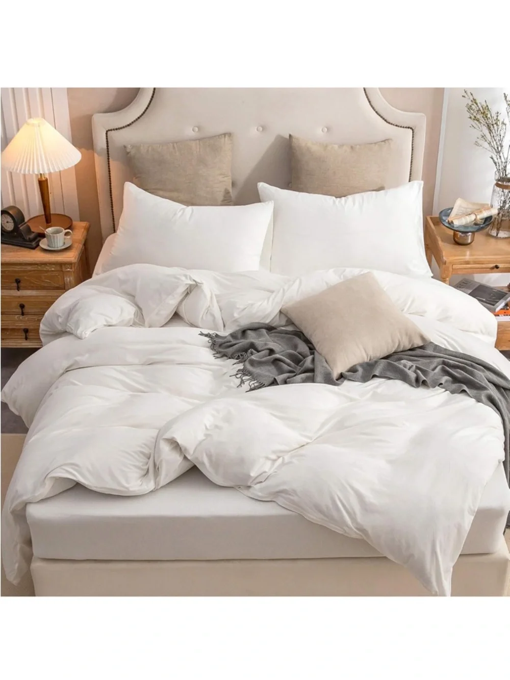 Off-White Jersey Knit 100% Cotton Duvet Cover Set 3 Pc-Full Size